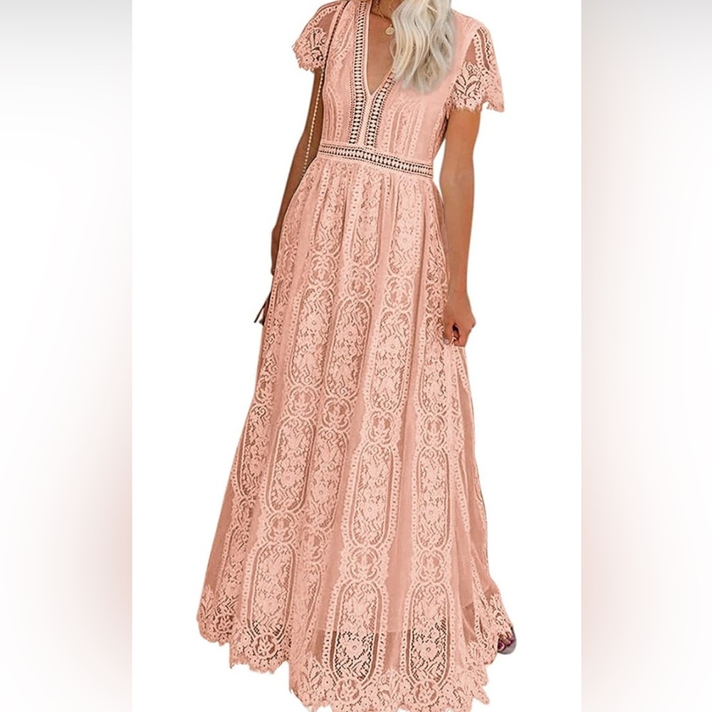 Light Peachy Pink Lace Maxi Dress